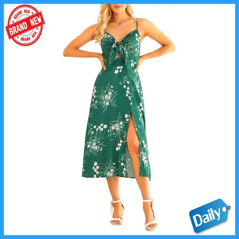 Satin Slip Dress Elegant Boho Flowy Midi with Adjustable Straps Backless Split